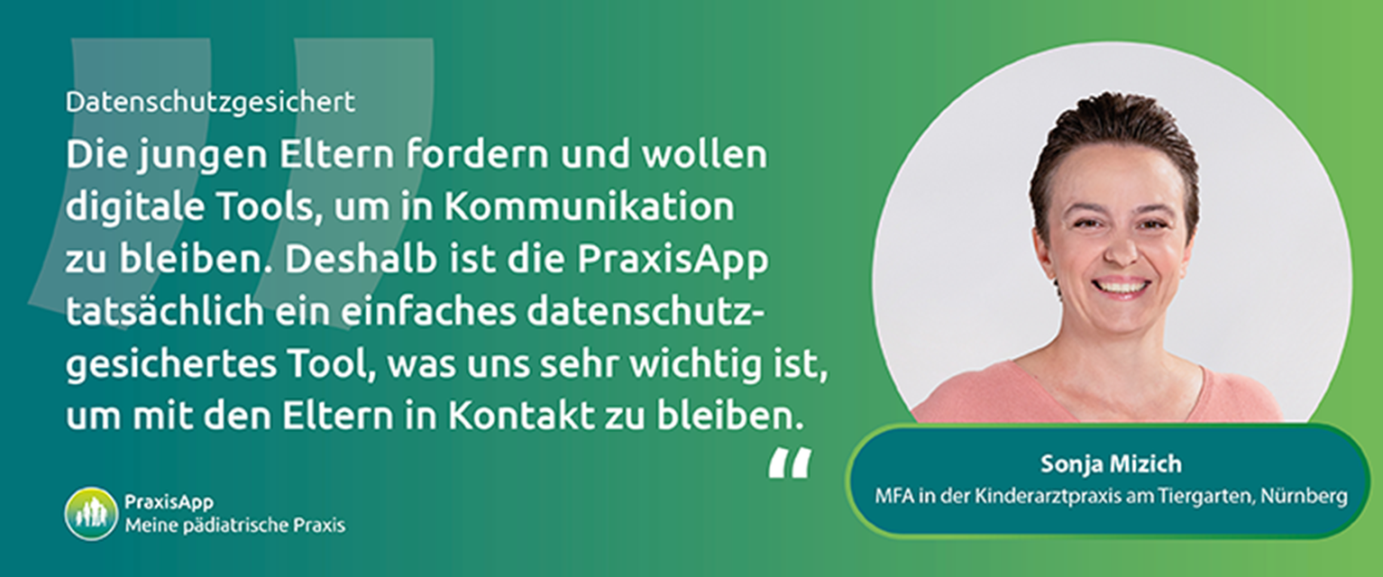 Zitat von MFA Sonja Mizich zur PraxisApp.