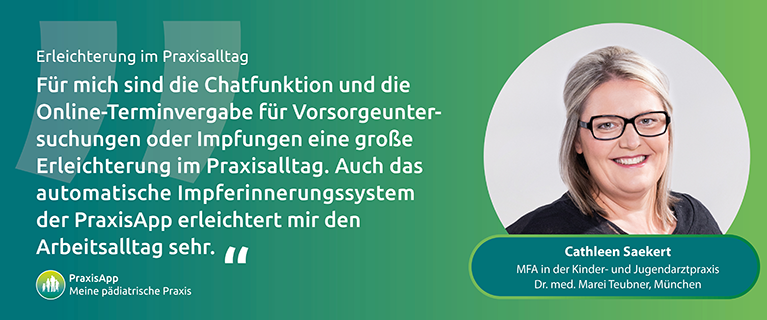 Zitat von MFA Cathleen Saekert zur PraxisApp.