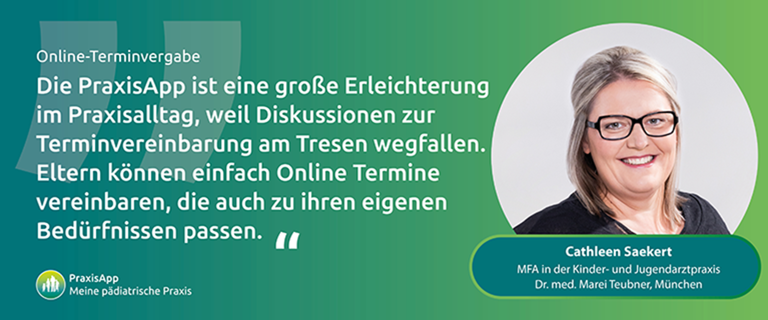 Zitat von MFA Cathleen Saekert zur PraxisApp.